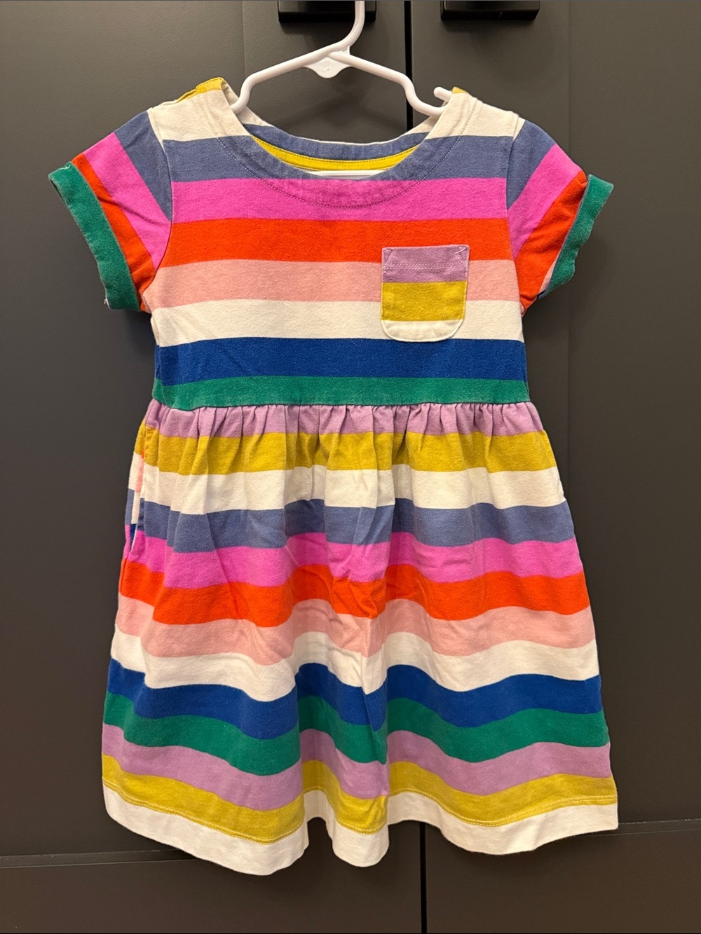 Mini Boden Girls Striped Rainbow Pocket Dress